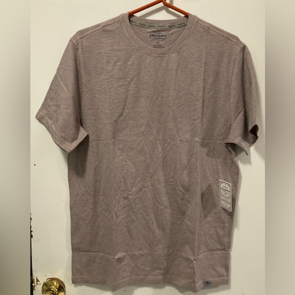 Flag & Anthem Men's Coral Horizontal Grey Striped Short Sleeve T-Shirt Medium